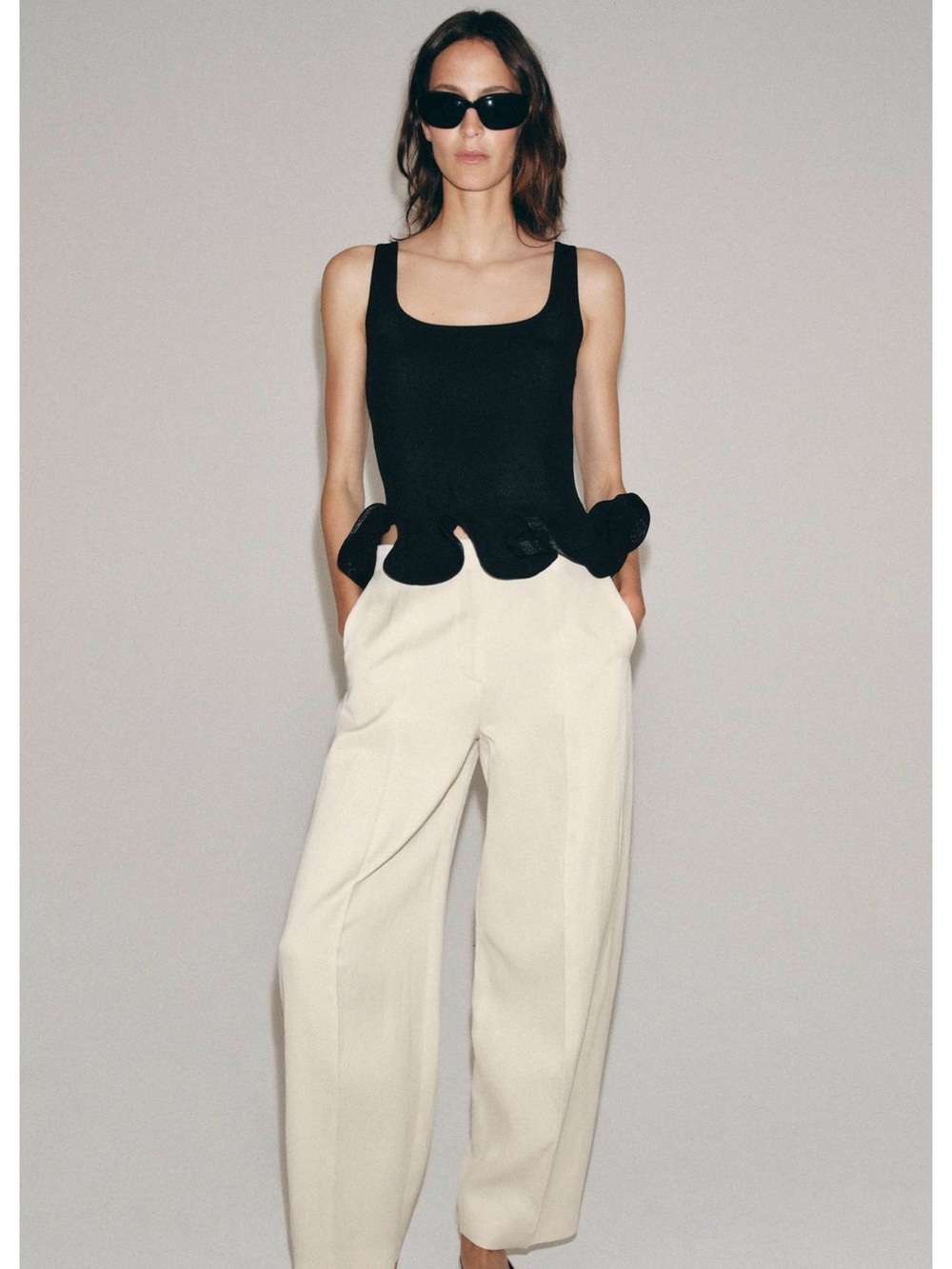 Zara Black & Cream Wide Leg Trousers